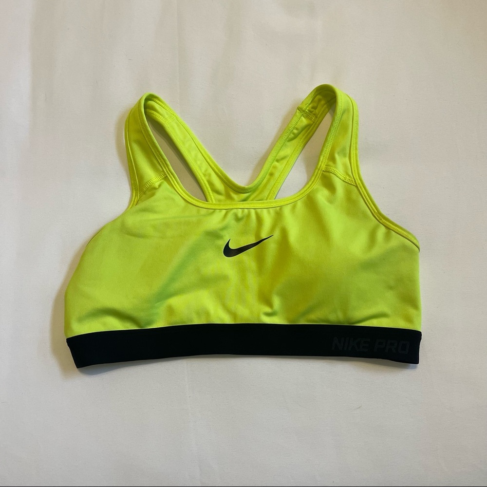Neon highlighter yellow nike pro sports bra with padding